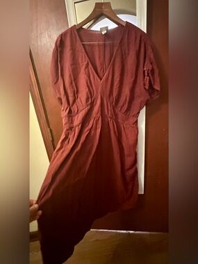 Ava & Viv Women's V-Neck Short Sleeve Cotton Dress in Rust, 2X
